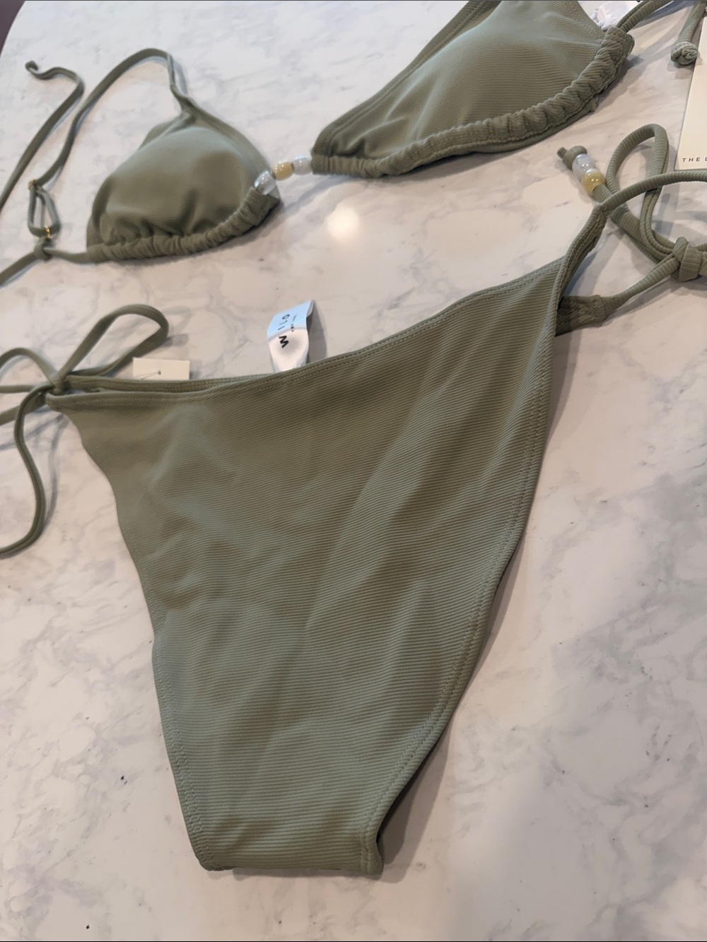 Wilo Sage Green Ribbed Triangle String Bikini - Picture 3 of 4